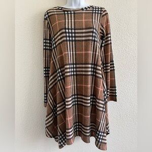 Chris & Carol Pink/Brown Plaid Handkerchief Dress